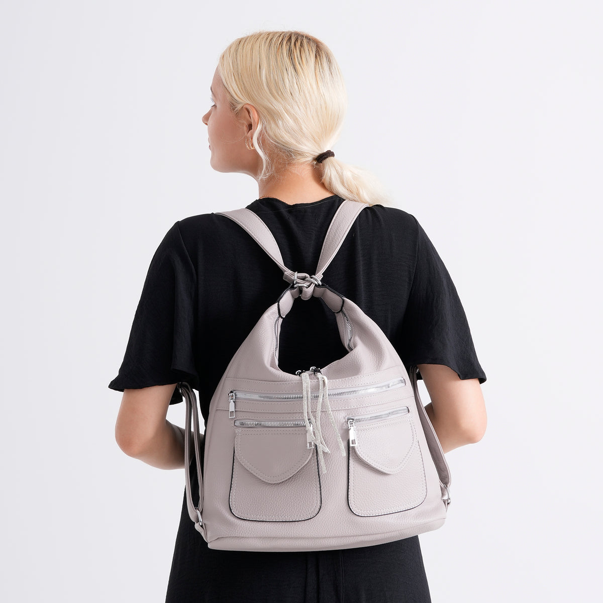 Designer Inspired Womens Multi-Pocket Crossbody Hobo Bag - Grey V32604000 3
