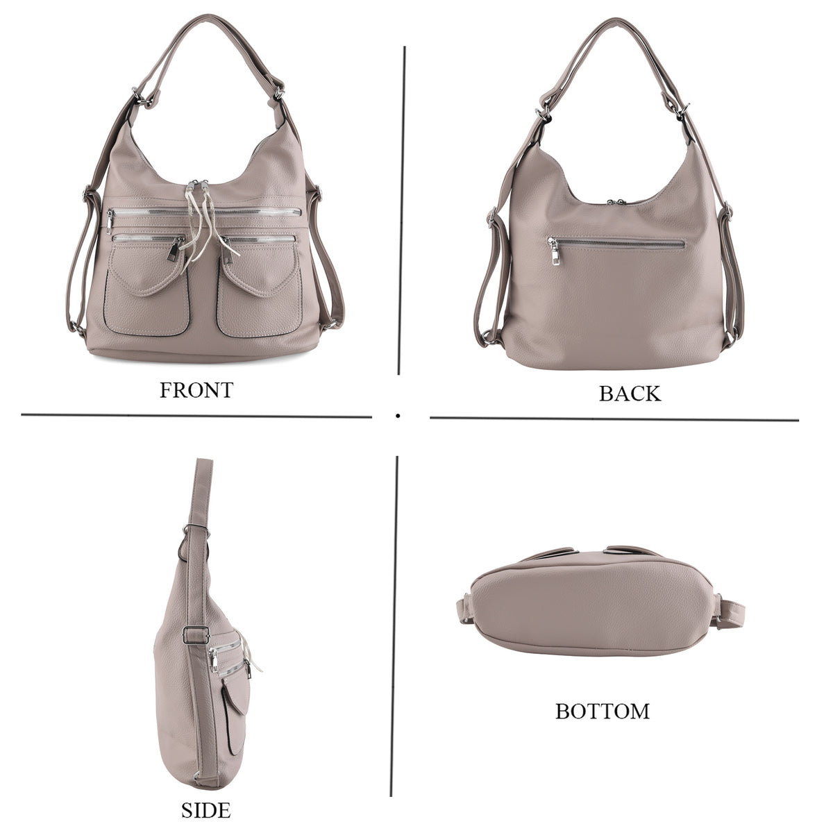 Designer Inspired Womens Multi-Pocket Crossbody Hobo Bag - Grey V32604000 4
