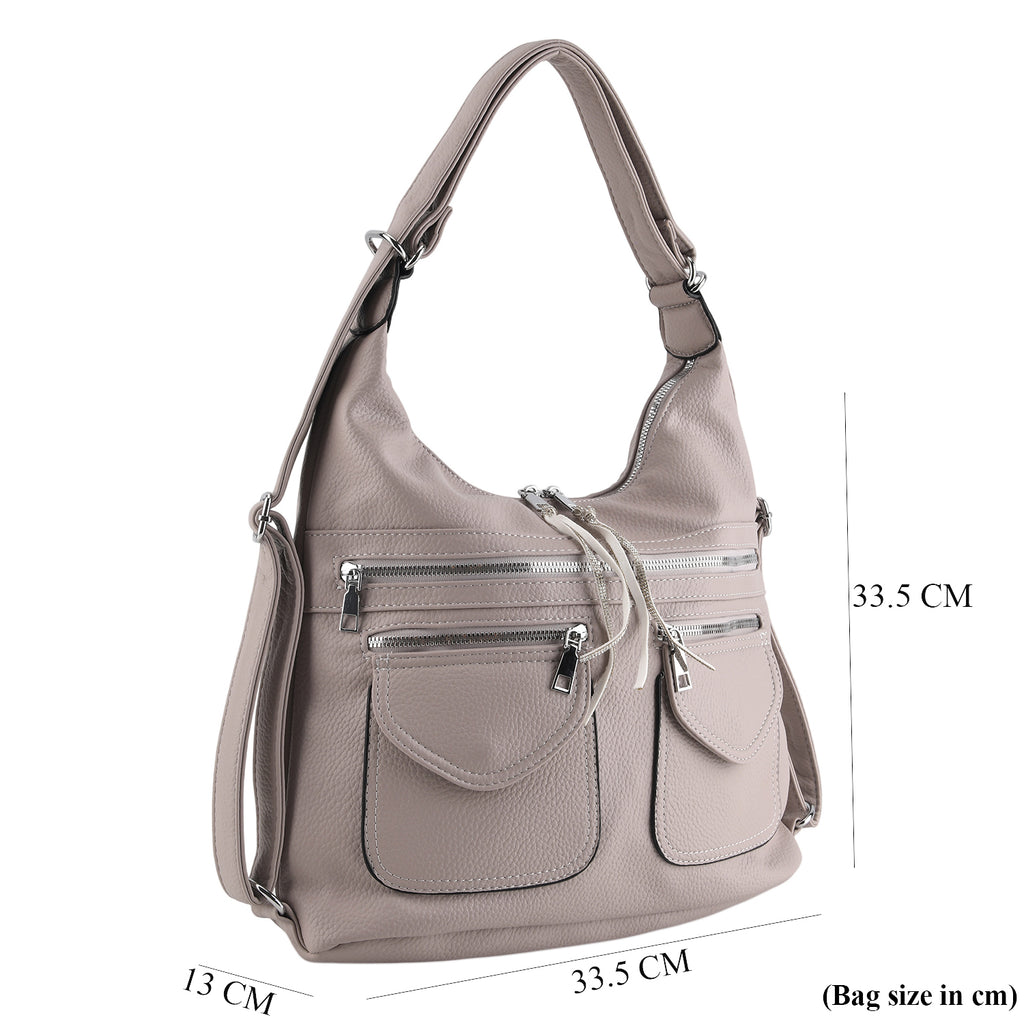 Designer Inspired Womens Multi-Pocket Crossbody Hobo Bag - Grey_8519686_7