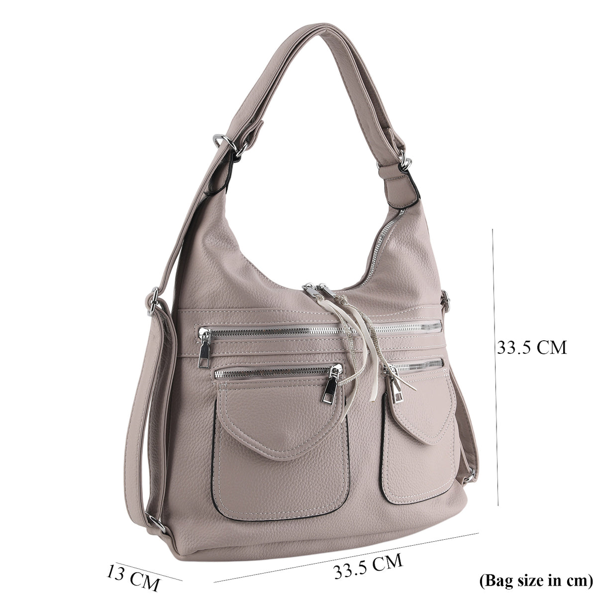 Designer Inspired Womens Multi-Pocket Crossbody Hobo Bag - Grey V32604000 7