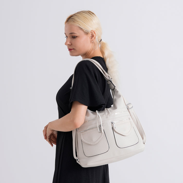 Designer Inspired Womens Multi-Pocket Crossbody Hobo Bag - White V32625157 2