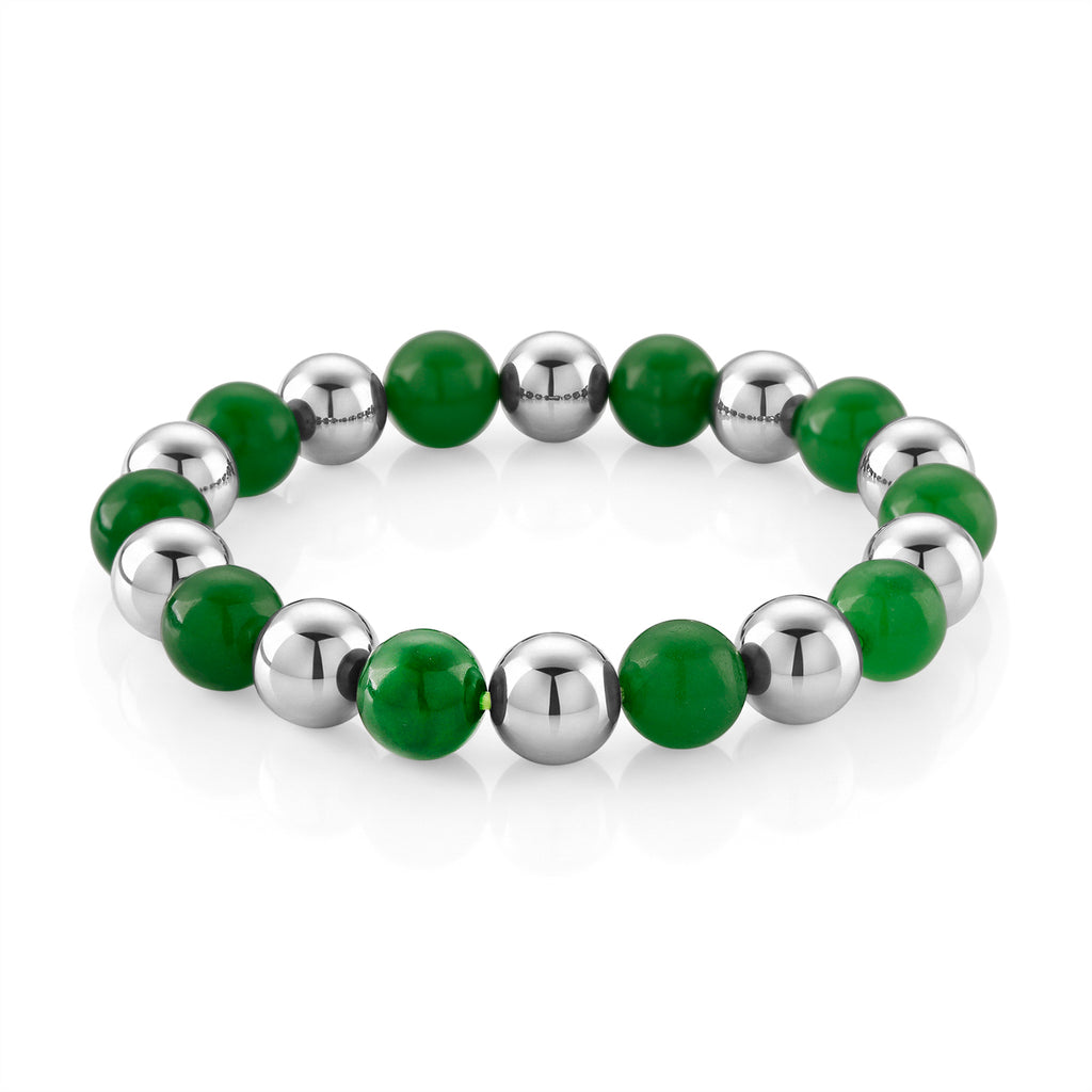 Green Jadeite Jade and Hematite Stretchable Bracelet (Size - 7.5) 200.00 Ct._8519748