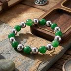 Green Jadeite Jade and Hematite Stretchable Bracelet (Size - 7.5) 200.00 Ct._8519748_2
