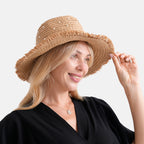 Designer Straw Sun Hat with Artificial Pearls (58cm) - Khaki_8519772_3
