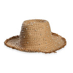 Designer Straw Sun Hat with Artificial Pearls (58cm) - Khaki_8519772_4