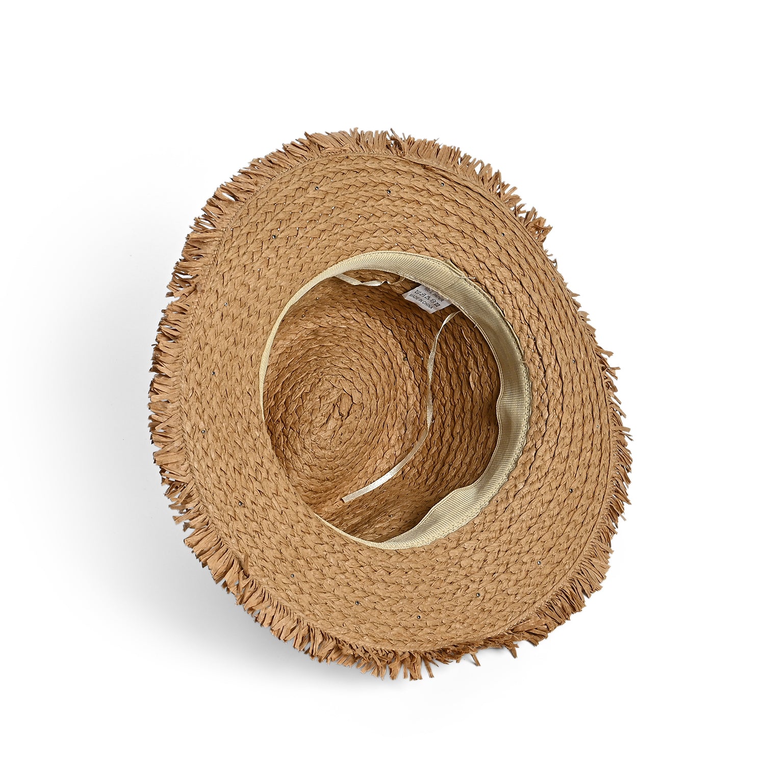 Designer Paper Straw Sun Hat with Artificial Pearls (58cm) - Khaki V32536860 6