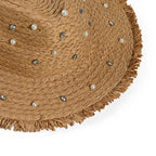Designer Paper Straw Sun Hat with Artificial Pearls (58cm) - Khaki_8519790_6