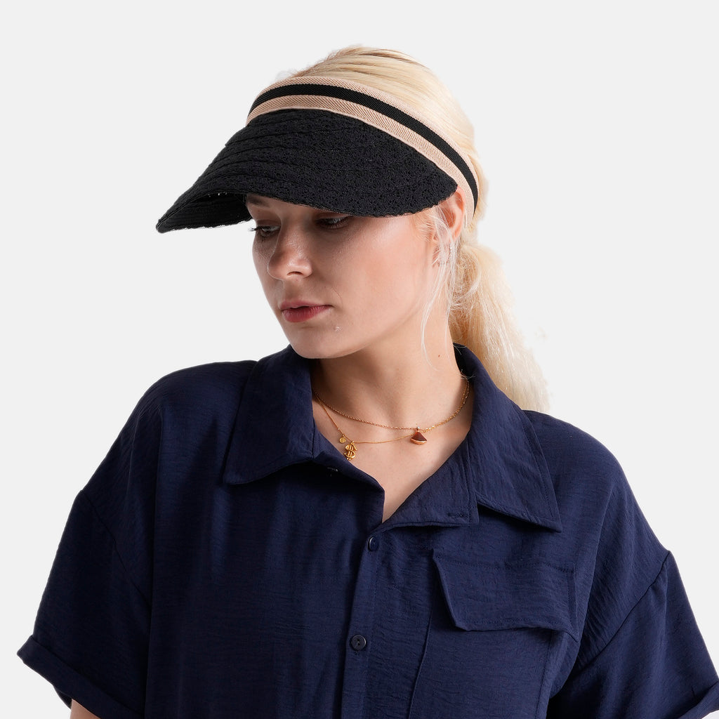 Lifestyle 100% Paper Floral Texture Straw Hat (57-58cm) - Black_8519855_1