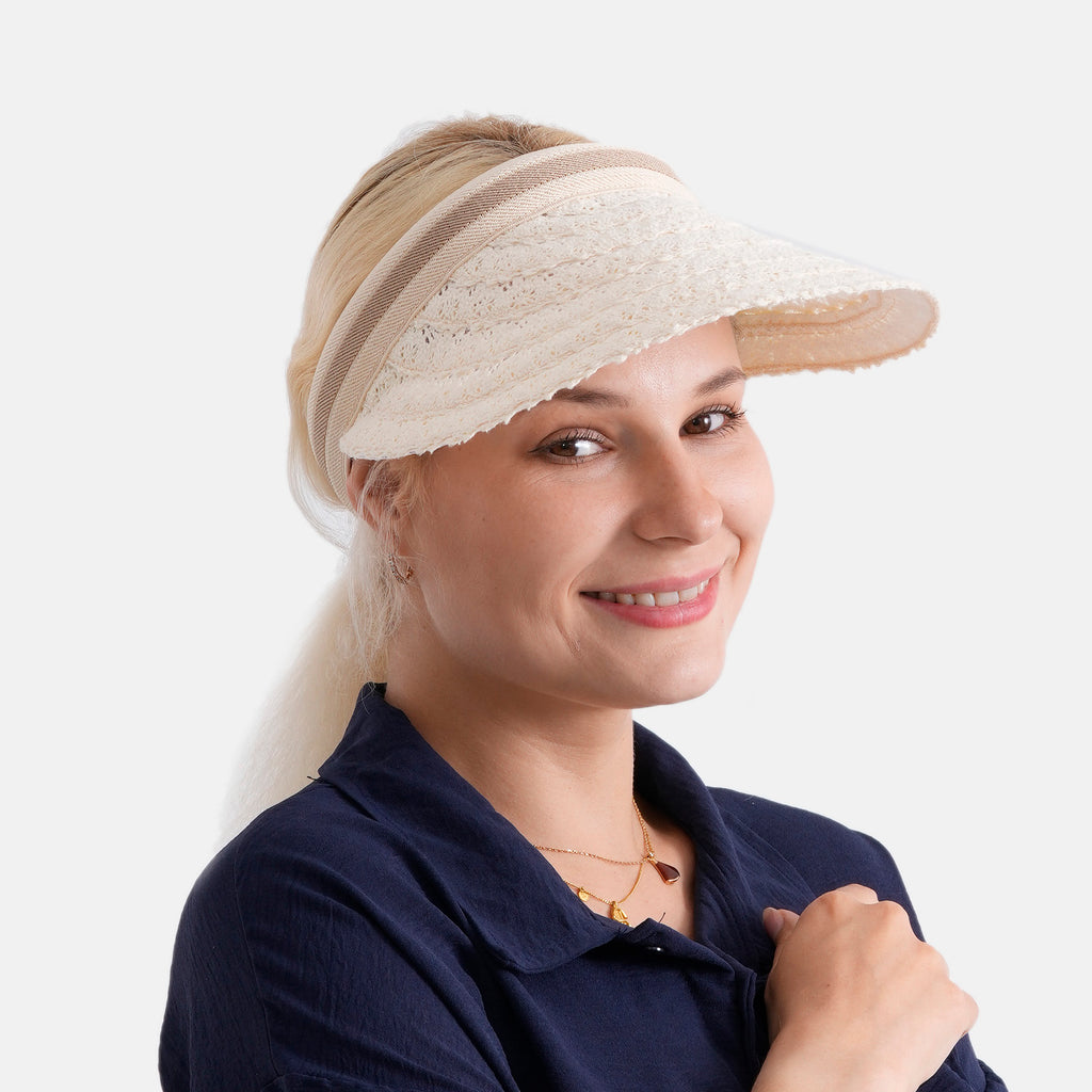 Lifestyle 100% Paper Floral Texture Straw Hat (57-58cm) - Off White_8519857_2
