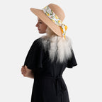 Woven Paper Straw Sun Hat with Lemon Print Scarf (57-58cm) - Khaki & Yellow_8519889_3