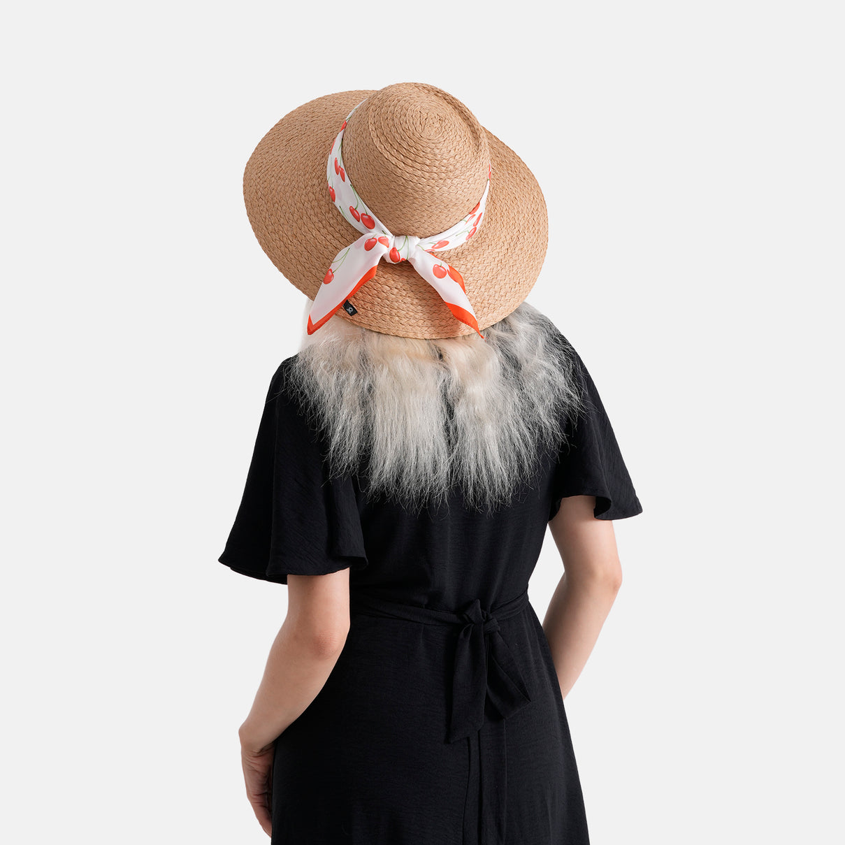Woven Paper Straw Sun Hat with Printed Scarf (57-58cm) - Khaki &amp; Pink 8519892 4