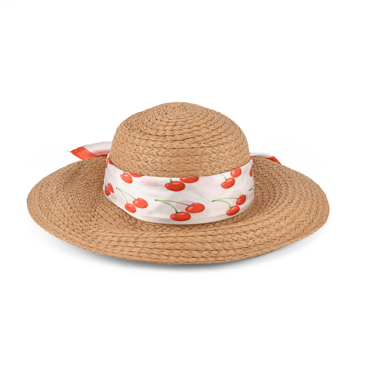 Woven Paper Straw Sun Hat with Printed Scarf (57-58cm) - Khaki &amp; Pink 8519892 5