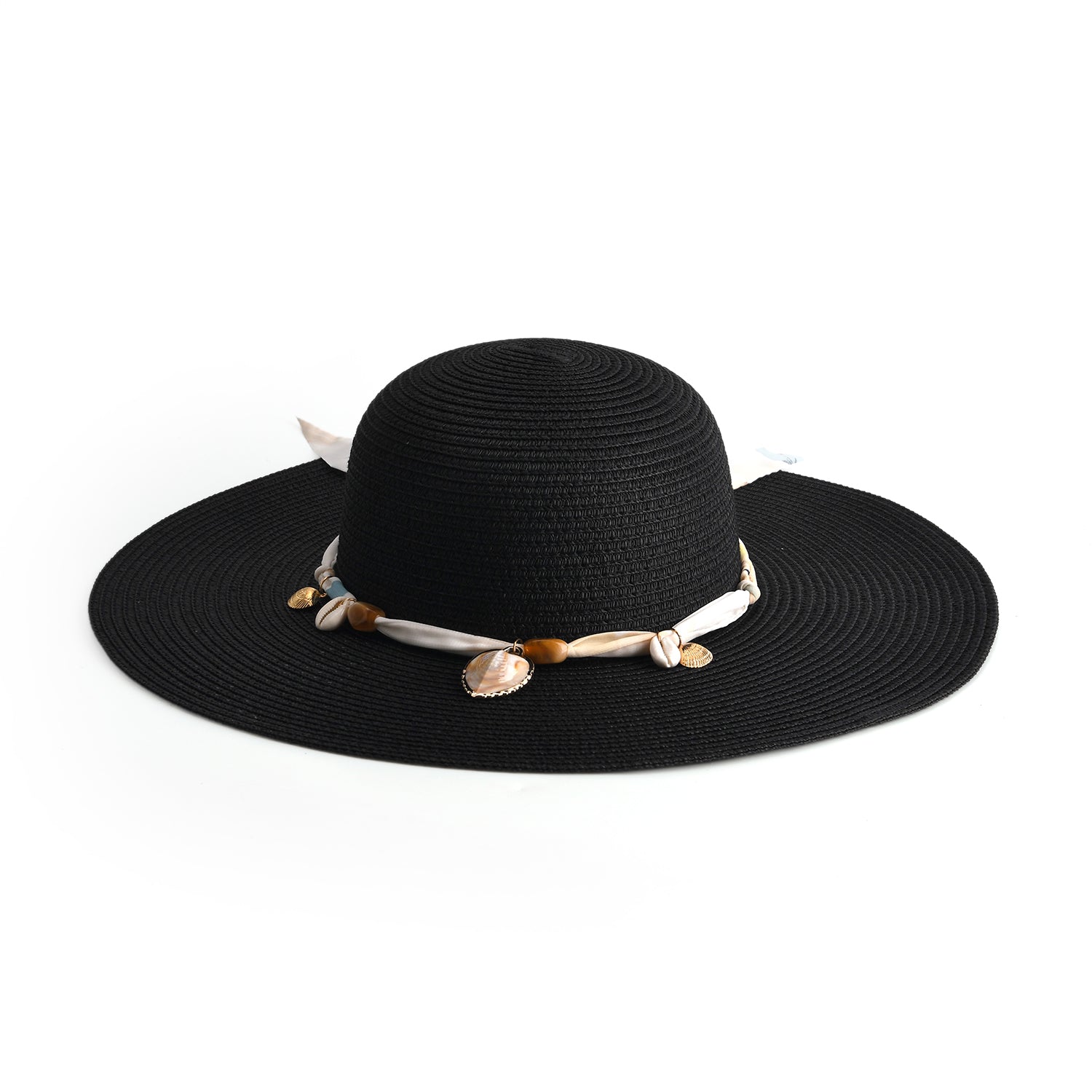 Woven Paper Straw Wide-Brim Sun Hat (57cm) - Black V32530505 5