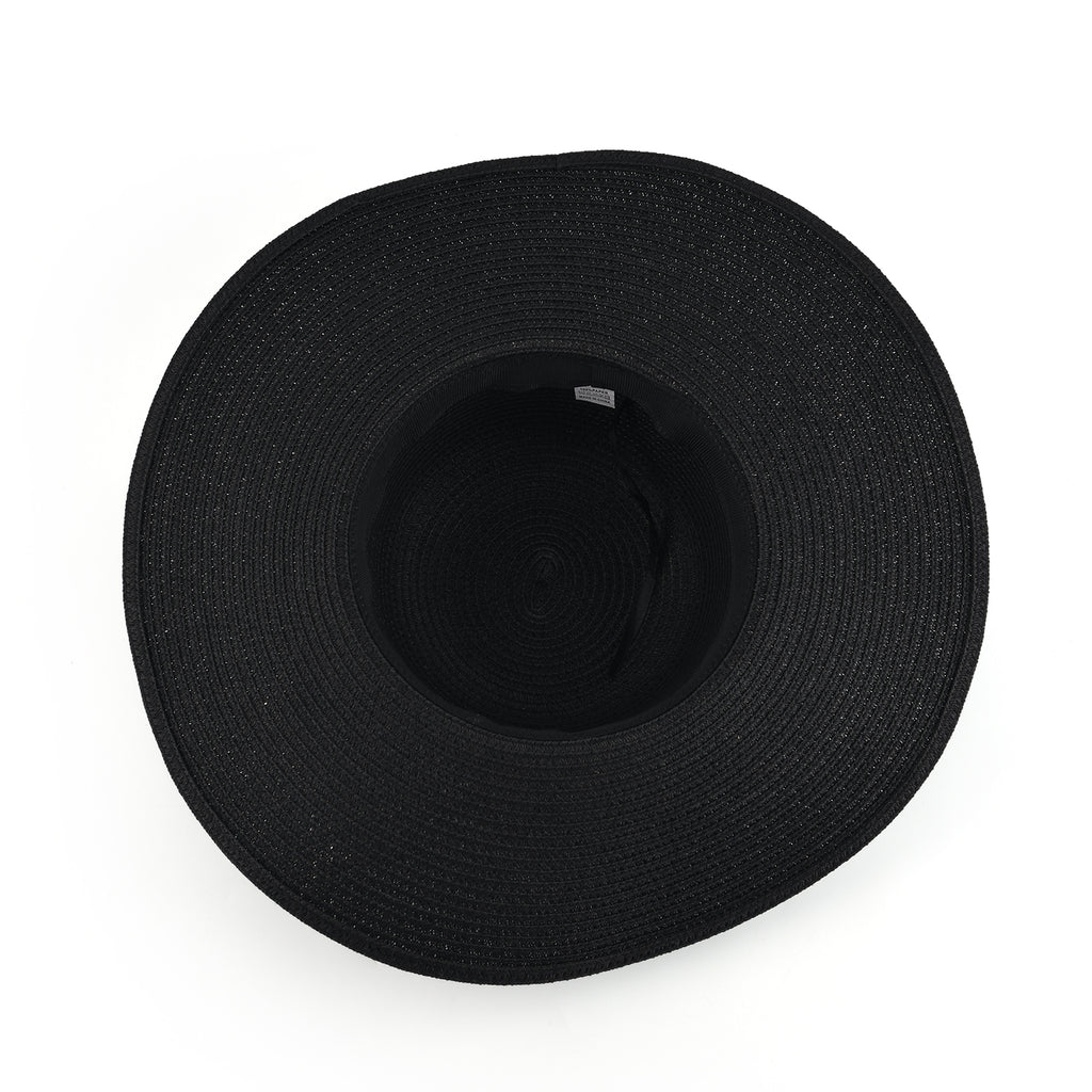 Woven Paper Straw Wide-Brim Sun Hat (57cm) - Black_8519902_5