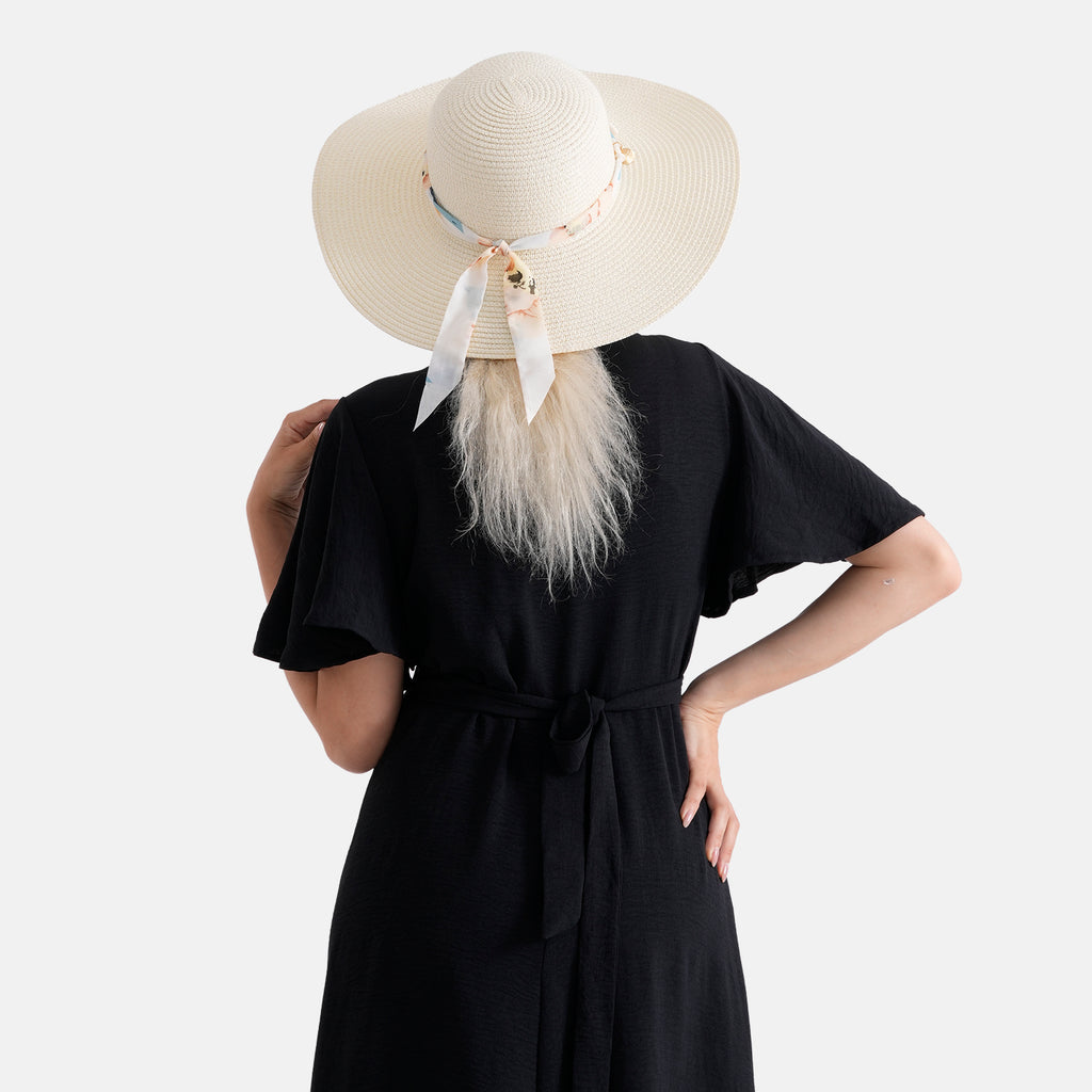 Woven Straw Wide-Brim Sun Hat (57cm) - Off White_8519903_5