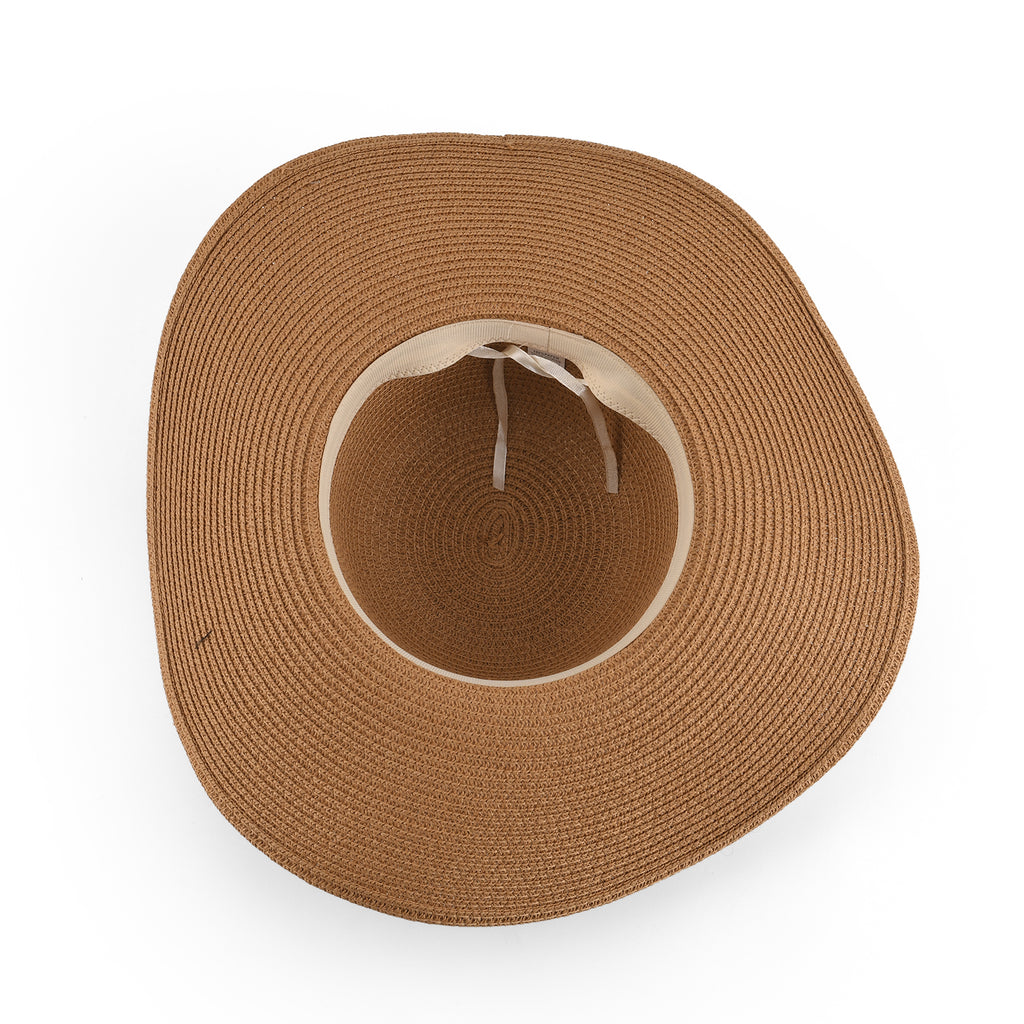 Woven Paper Straw Wide-Brim Sun Hat (57cm) - Khaki_8519904_2