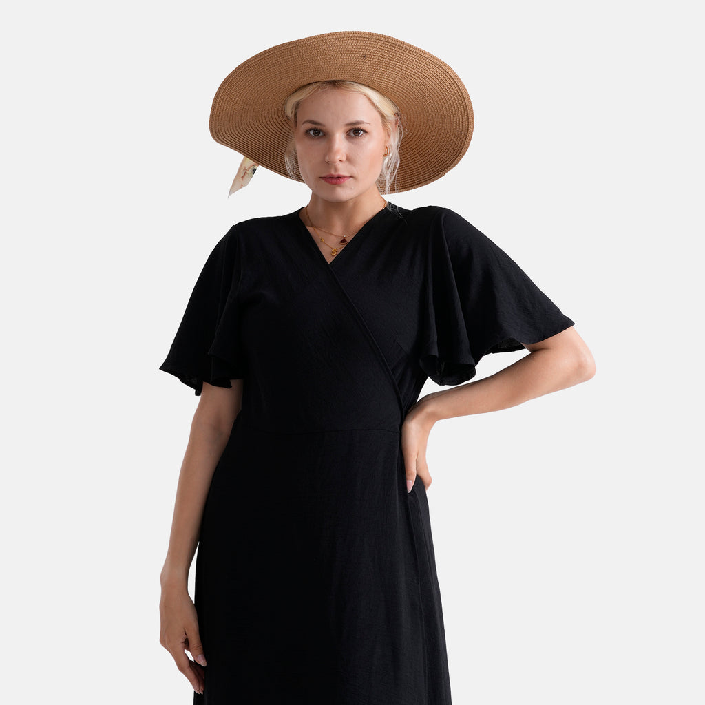 Woven Paper Straw Wide-Brim Sun Hat (57cm) - Khaki_8519904_3