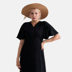 Woven Paper Straw Wide-Brim Sun Hat (57cm) - Khaki_8519904_3