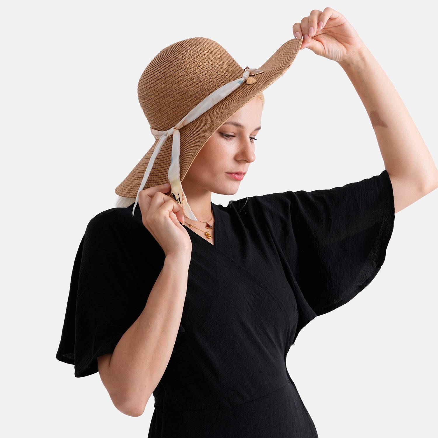 Woven Paper Straw Wide-Brim Sun Hat (57cm) - Khaki V32529167 5