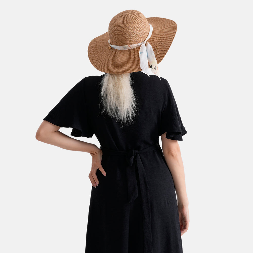Woven Paper Straw Wide-Brim Sun Hat (57cm) - Khaki_8519904_5