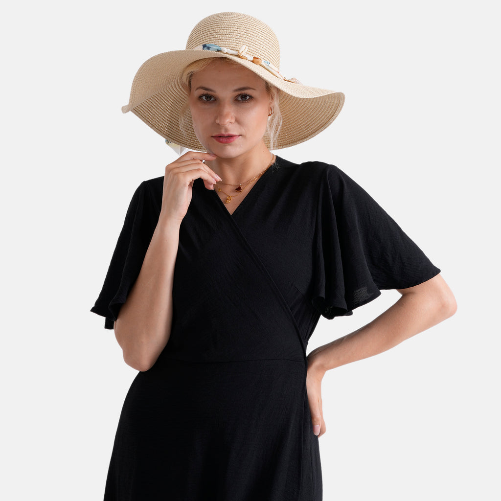 Woven Straw Wide-Brim Sun Hat (57cm) - Beige_8519905_1