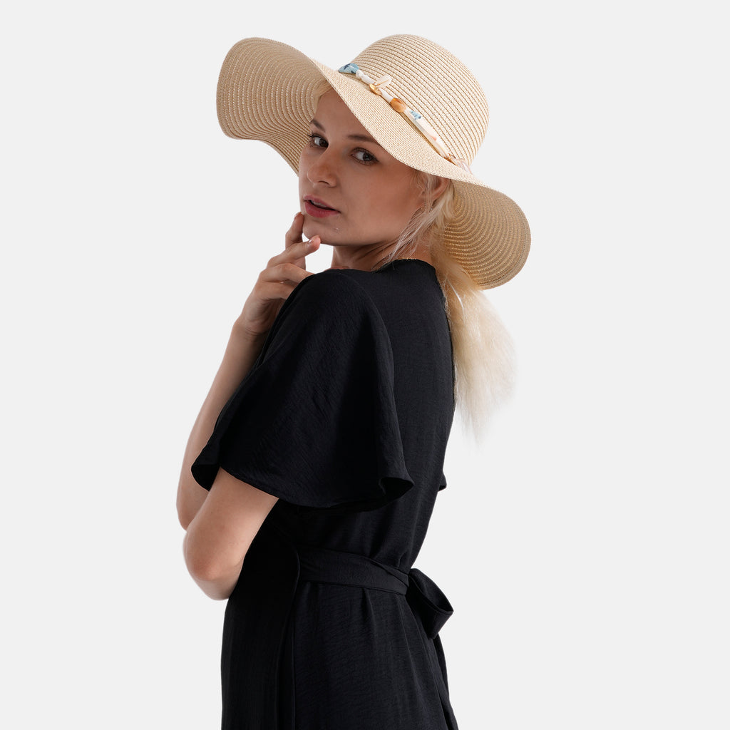 Woven Straw Wide-Brim Sun Hat (57cm) - Beige_8519905_3