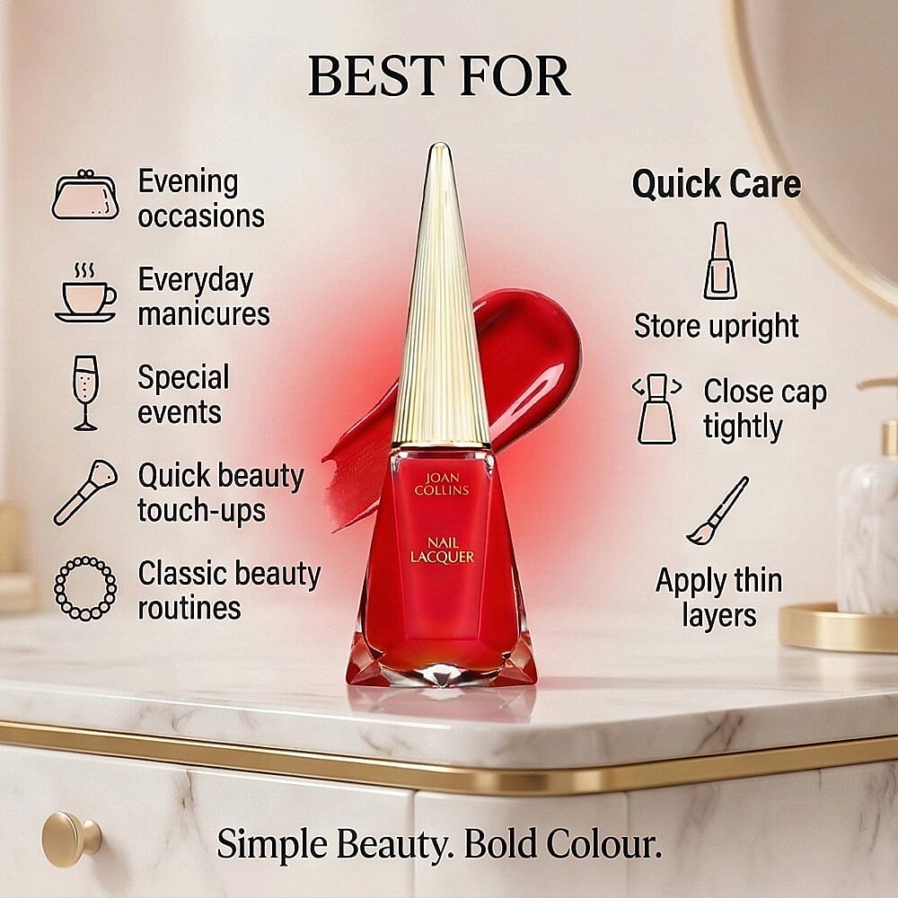 Joan Collins Timeless Beauty Nail Polish Lacquer (12ml) - Helena (Red) 8519973 3