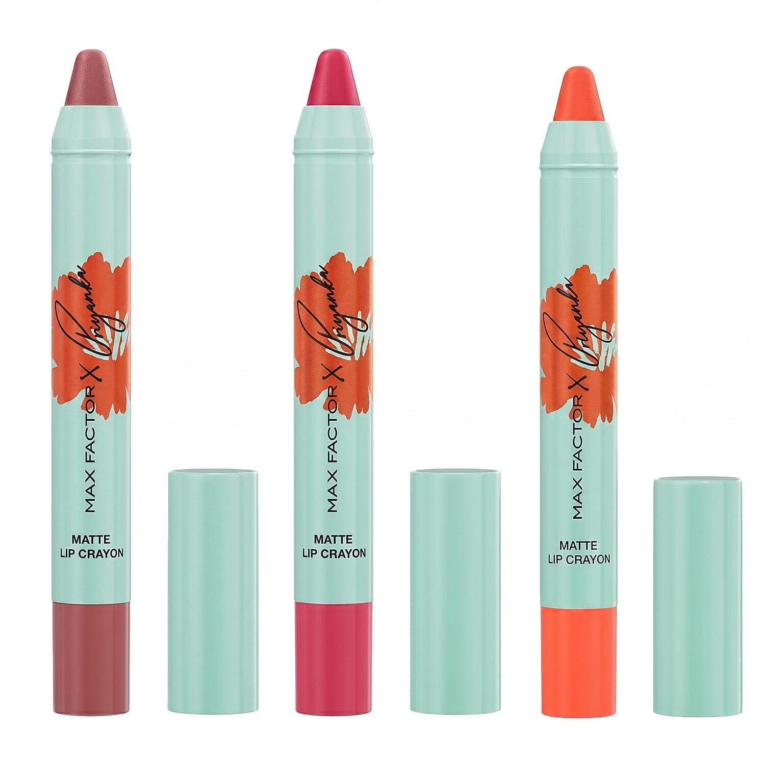 Set of 3: Max Factor Priyanka Lip Crayon - Includes Hibiscus, Mauve Love &amp; Orange Grace. 8520225 0