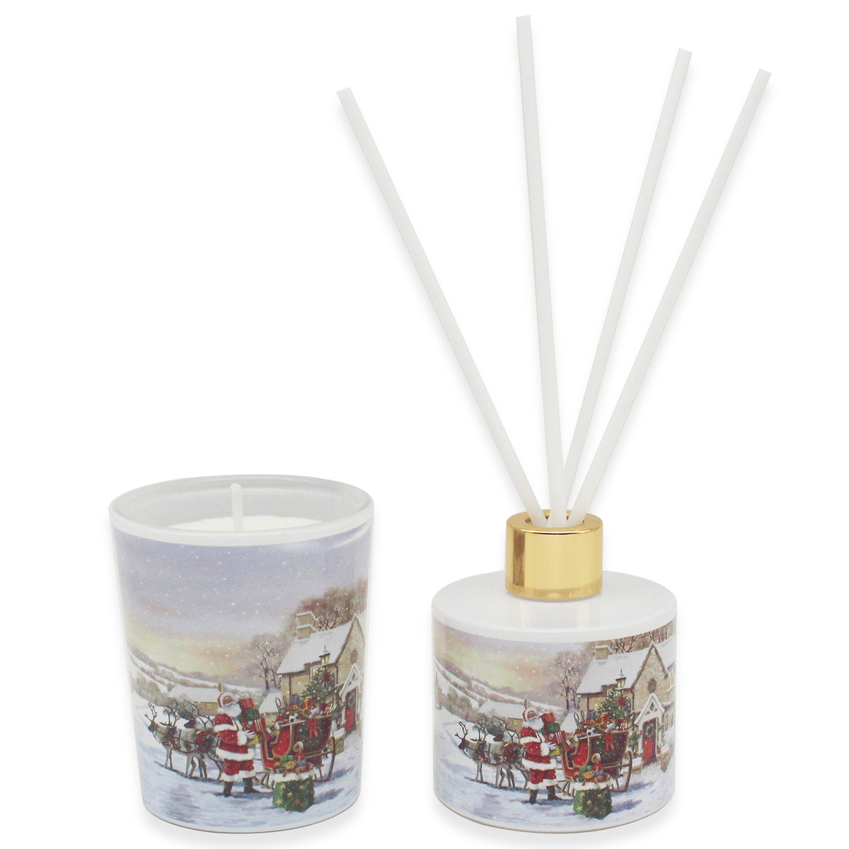 Santas Magic Home Fragrance Set- Hand Poured Scented Candle With Ceramic Jar &amp; Reed Diffuser - Spiced Vanilla &amp; Cinnamon 8520291 0