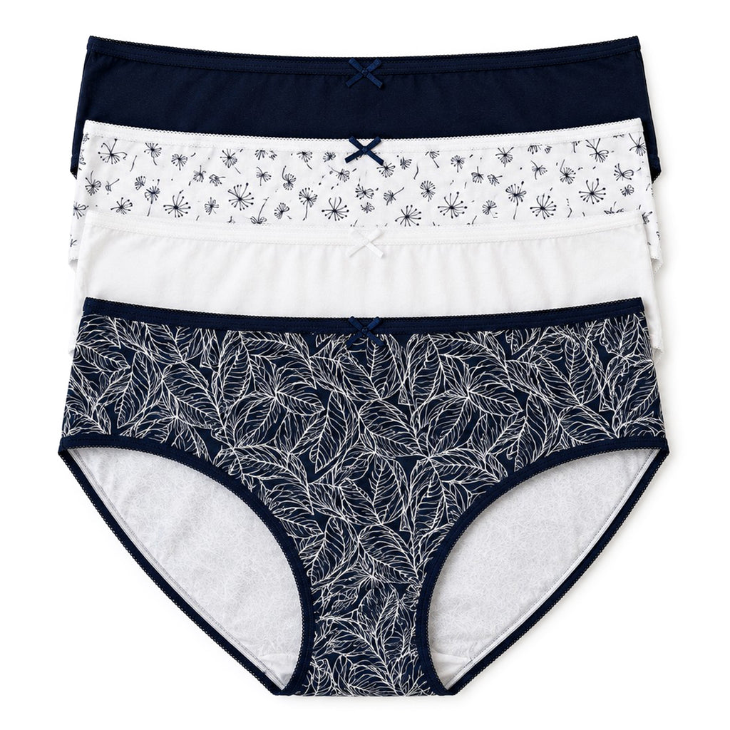 Pack of 4: Exquisite Elegance Midi Brief (Size 14) - Navy & White, 95% cotton & 5% Elastane_8520369