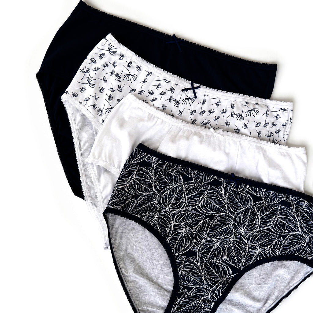 Pack of 4: Exquisite Elegance Midi Brief (Size 14) - Navy & White, 95% cotton & 5% Elastane_8520369_1
