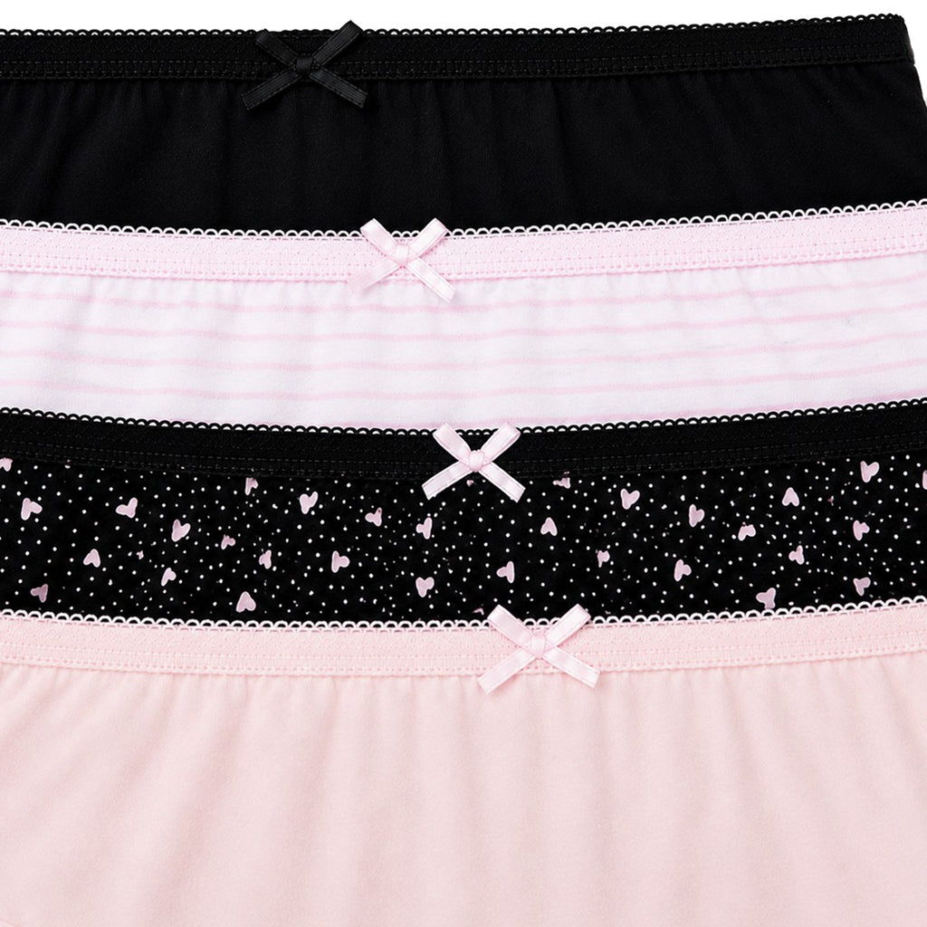 Pack of 4: Exquisite Elegance High Leg Brief (Size 10) - Pink & Black, 95% Cotton & 5% Elastane_8520377_1