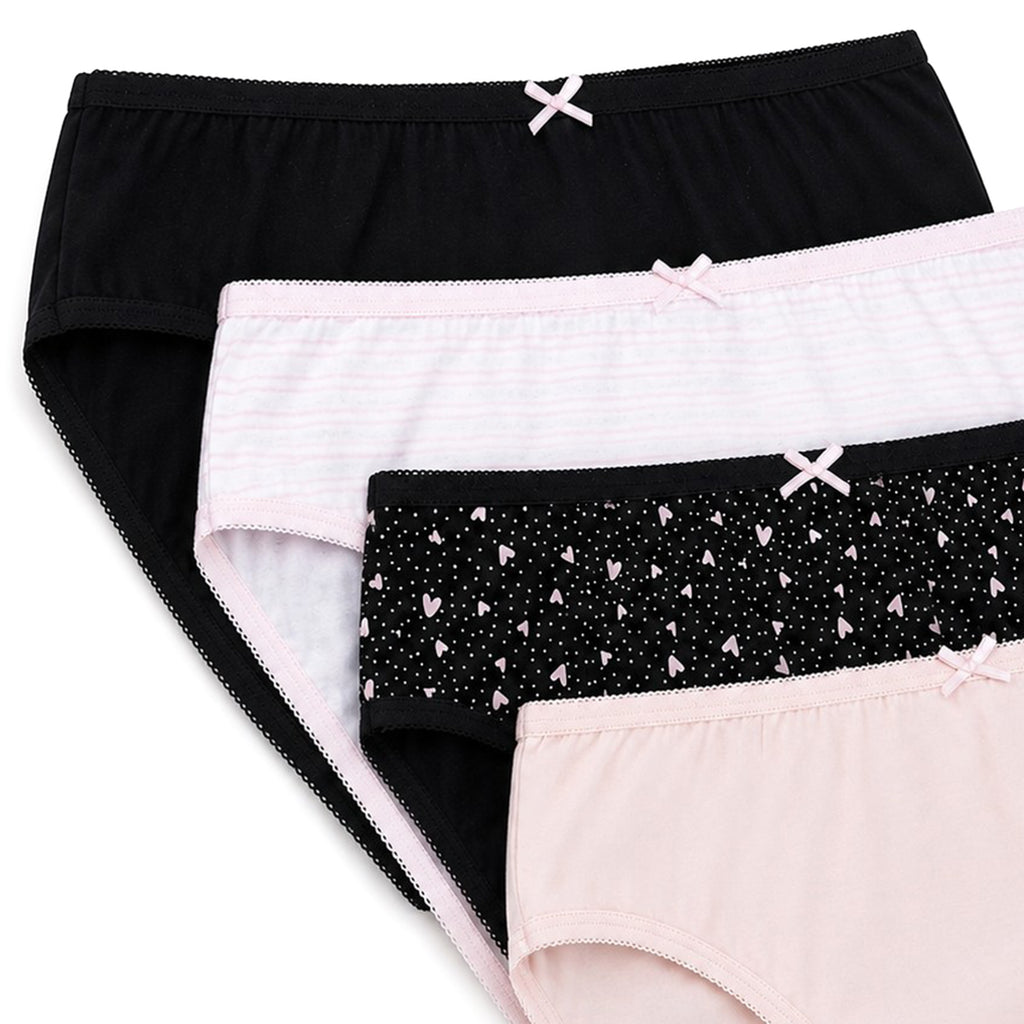 Pack of 4: Exquisite Elegance High Leg Brief (Size 10) - Pink & Black, 95% Cotton & 5% Elastane_8520377_2