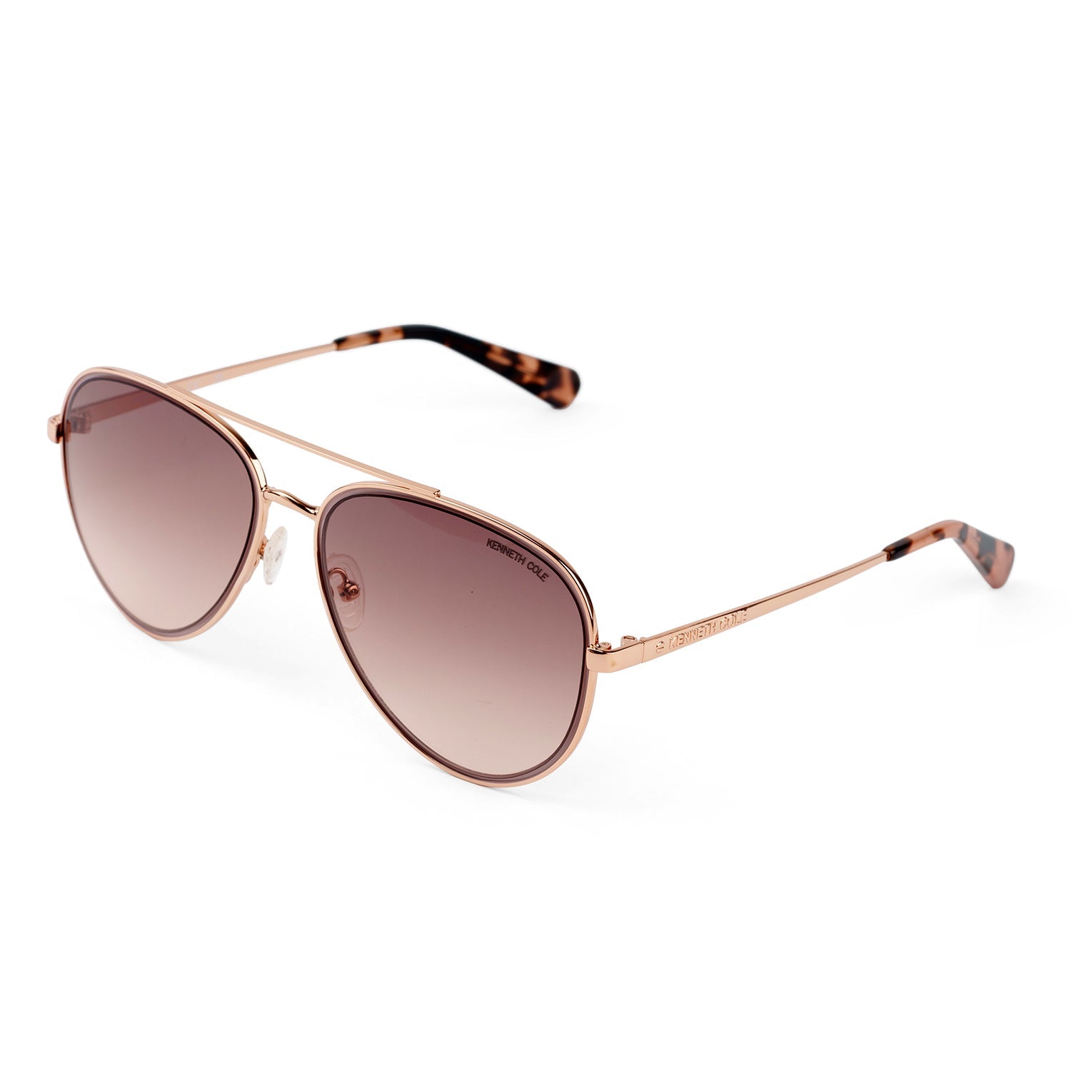 Shiny Rose Gold Sunglasses - Gradient Brown Lenses V32354577 1