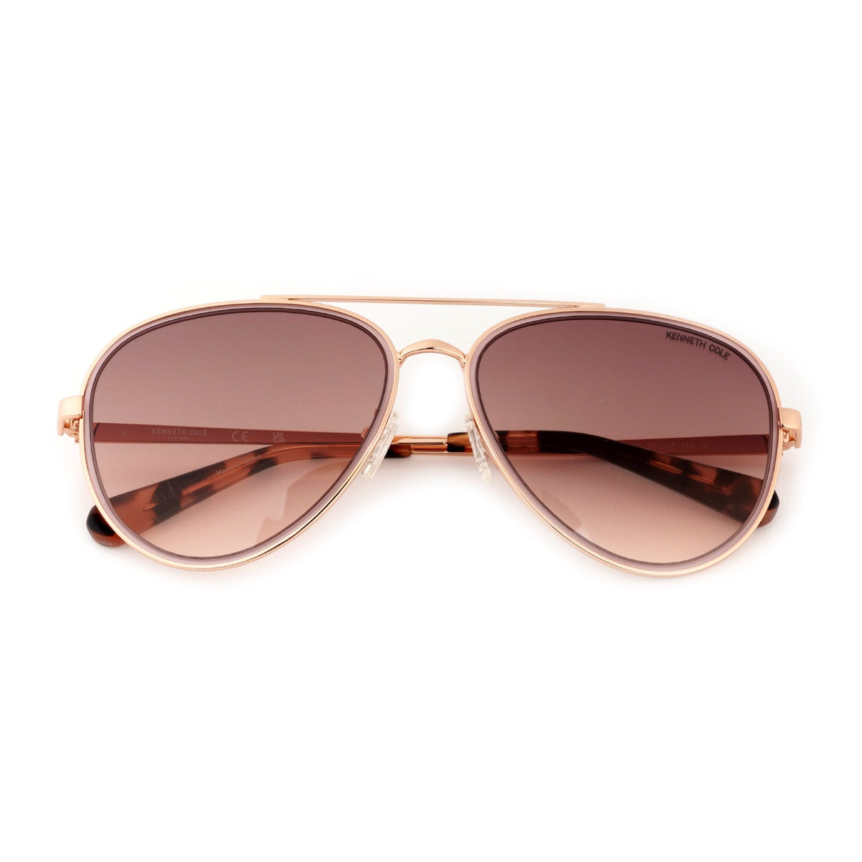 Shiny Rose Gold Sunglasses - Gradient Brown Lenses V32362760 2