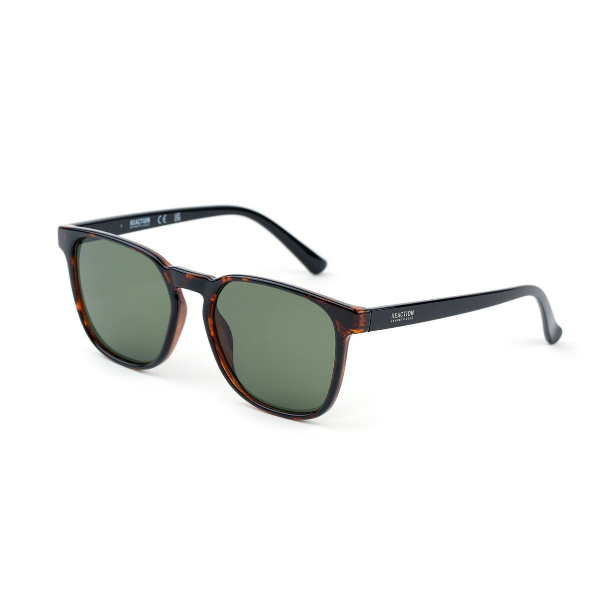 Kenneth Cole Reaction- Dark Havana Square Sunglasses with Solid Green Lenses V32361467 1