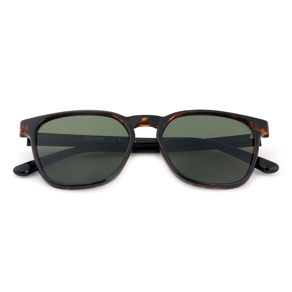 Kenneth Cole Reaction- Dark Havana Square Sunglasses with Solid Green Lenses V32361459 2