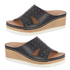 Emma Diamante Trim Ladies Wedge Sandals (Size 6) - Black_8520640
