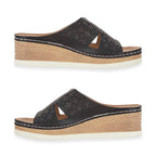 Emma Diamante Trim Ladies Wedge Sandals (Size 6) - Black_8520640_1