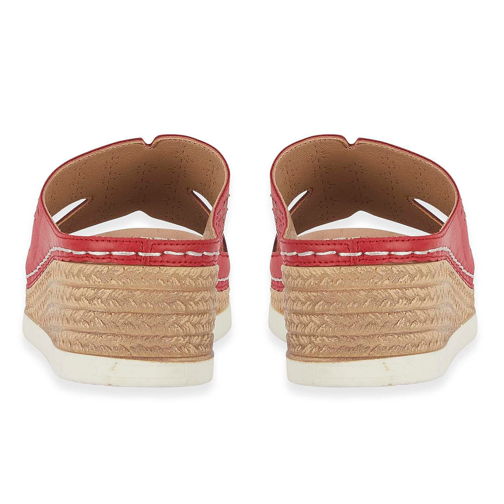 Emma Diamante Trim Ladies Wedge Sandals (Size 6) - Red_8520645_2