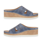 Emma Diamante Trim Ladies Wedge Sandals (Size 6) - Blue_8520650_1
