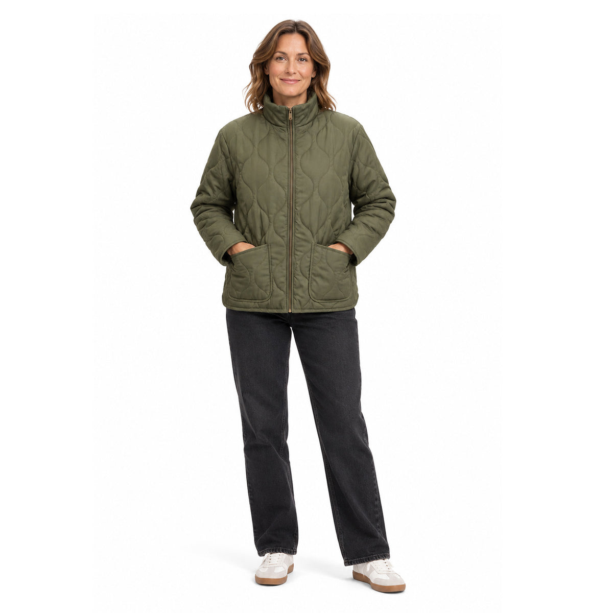Emreco Quilted Funnel Neck Jacket (Size 12) - Khaki 8520776 0