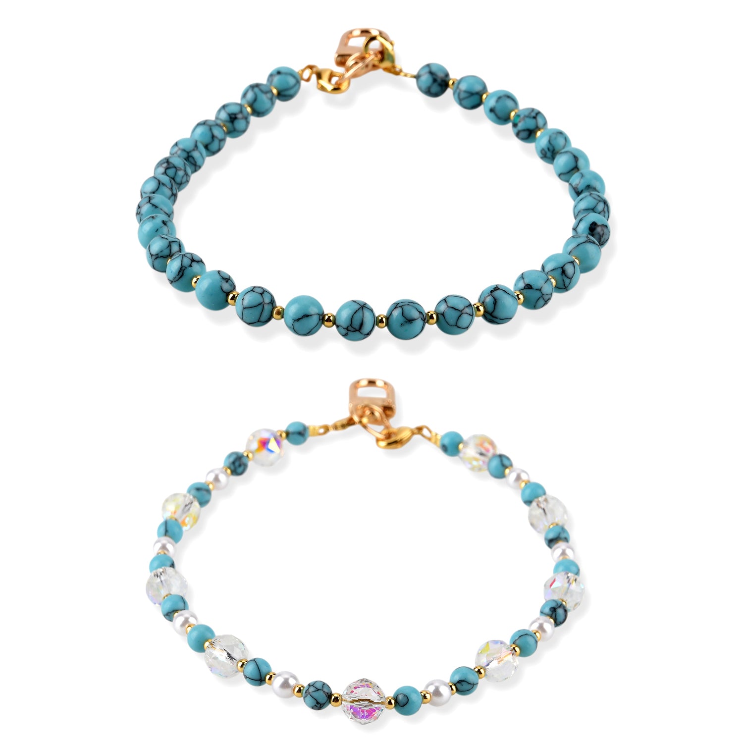 Set of 2 Stone &amp; Pearl Beaded Cellphone Chains (18cm) - Created  Howlite V32526652 0