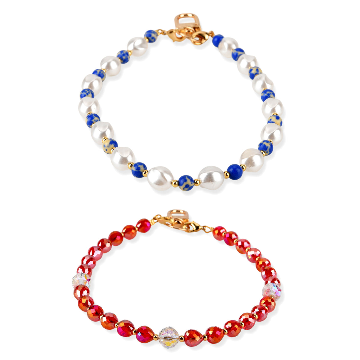 Set of 2 Stone &amp; Pearl Beaded Cellphone Chains (18cm) - Created Lapis V32536215 0