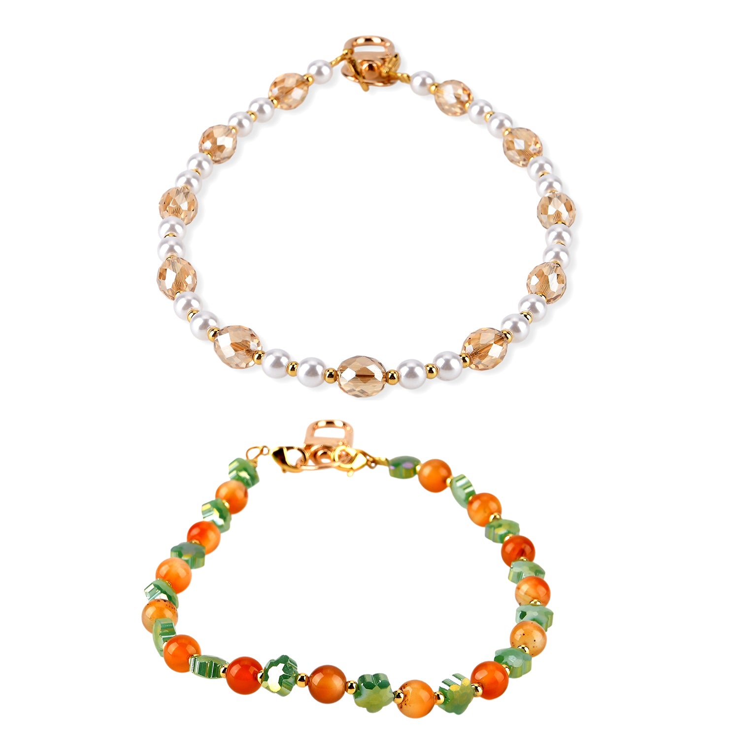 Set of 2 Stone &amp; Pearl Beaded Cellphone Chains (Size - One Size) - Created Jasper V32530242 0