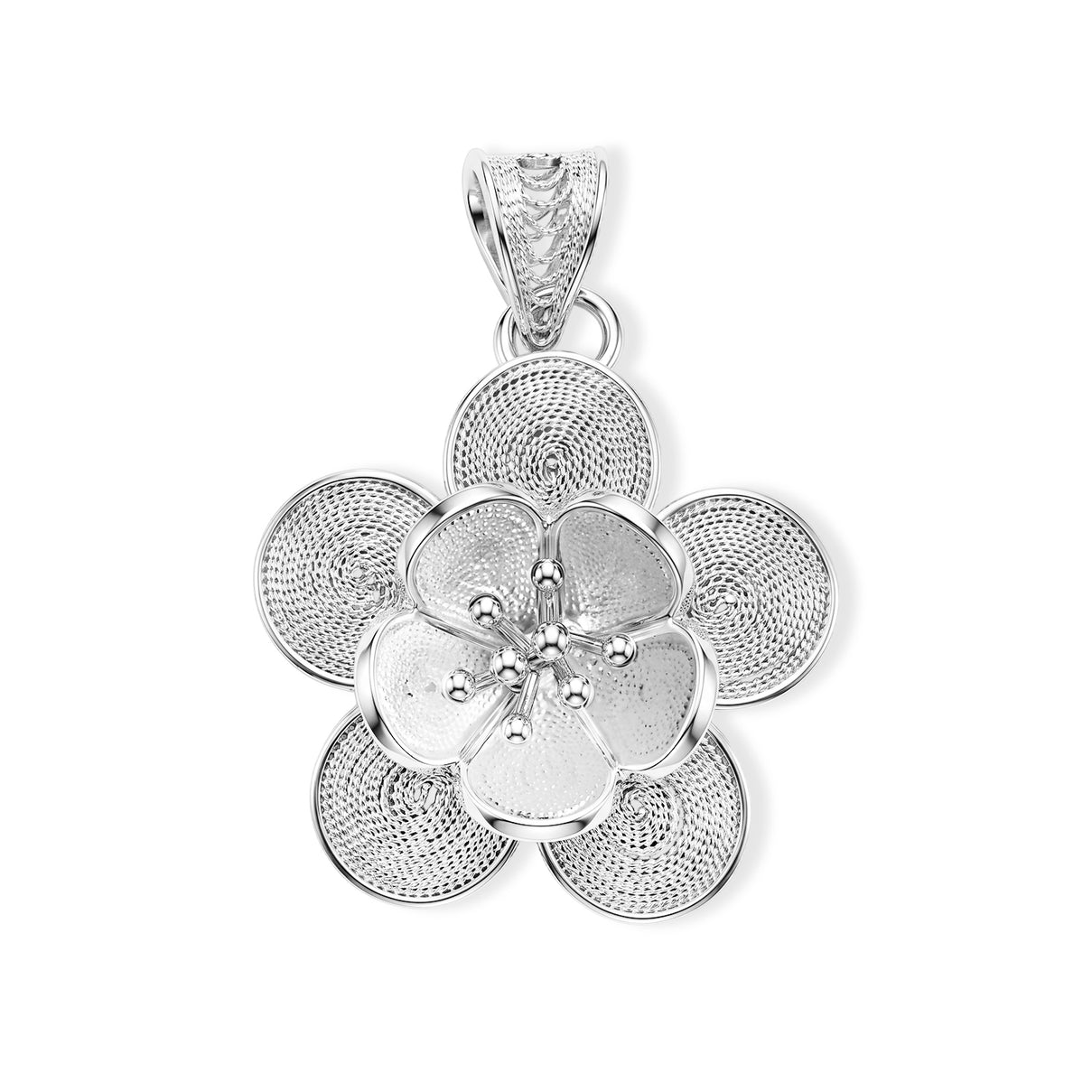 Royal Bali Collection - Sterling Silver Floral Pendant V32520974 0