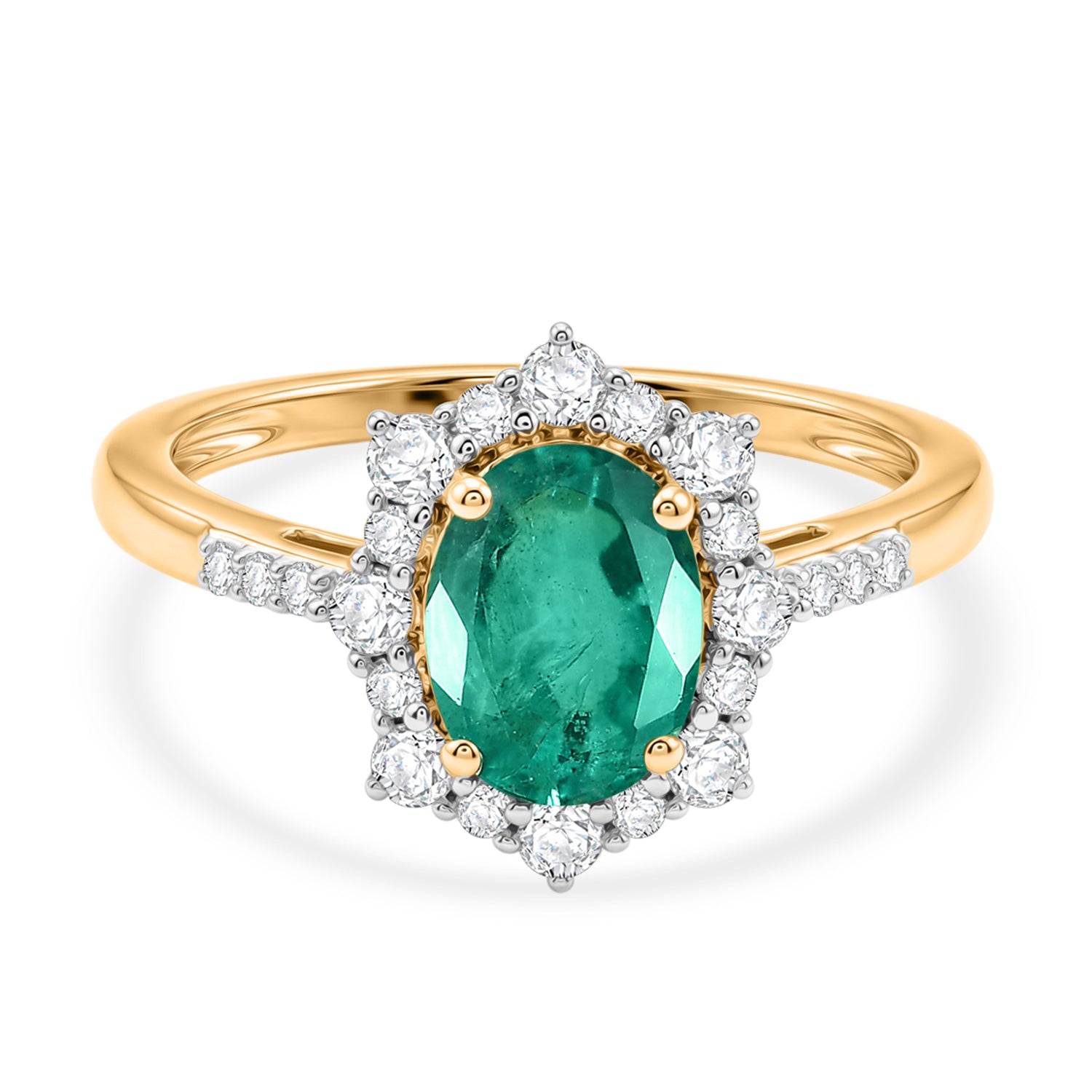 AAA Premium Zambian Emerald & Natural White Diamond 9K Yellow Gold Halo Ring 1.50 Ct_8522661