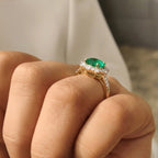 AAA Premium Zambian Emerald & Natural White Diamond 9K Yellow Gold Halo Ring 1.50 Ct_8522664_3