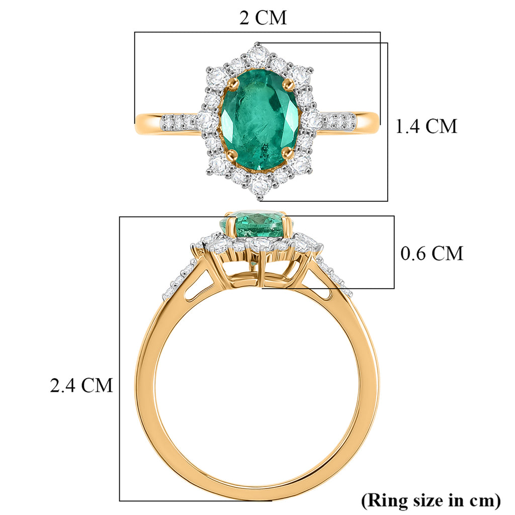 AAA Premium Zambian Emerald & Natural White Diamond 9K Yellow Gold Halo Ring 1.50 Ct_8522664_5