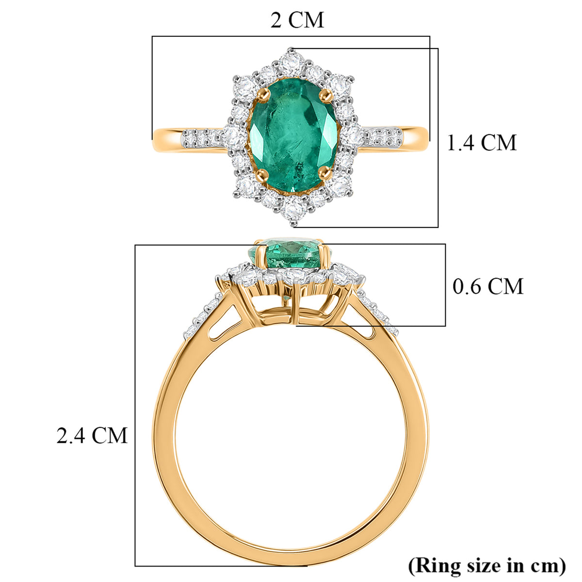 AAA Premium Zambian Emerald, Natural White Diamond Halo Ring in 9K Yellow Gold 1.4 Ct. V32531384 6